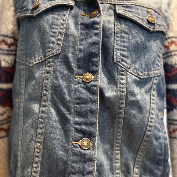 Forever 21 Denim Jean Jacket with Knit Sweater Arms - Picture 4 of 9